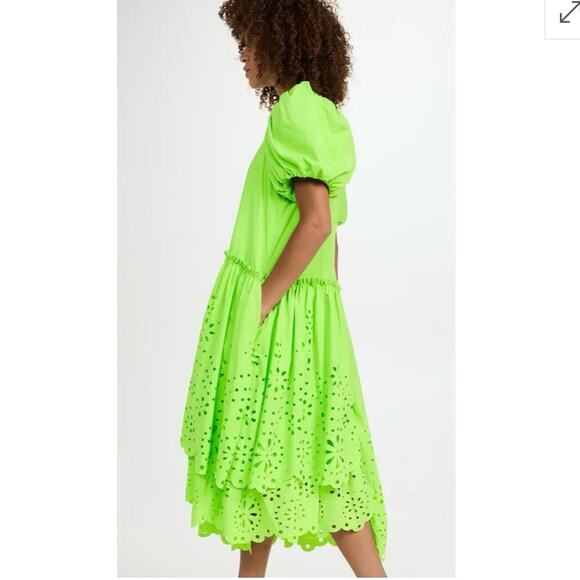 RHODE Lina Midi Dressing Neon Green Ciel Eyelet Size S NWT - Picture 2 of 16